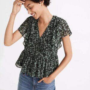 Madewell Georgette Ruffle-Sleeve Peplum Top in Fleur Field NWT S